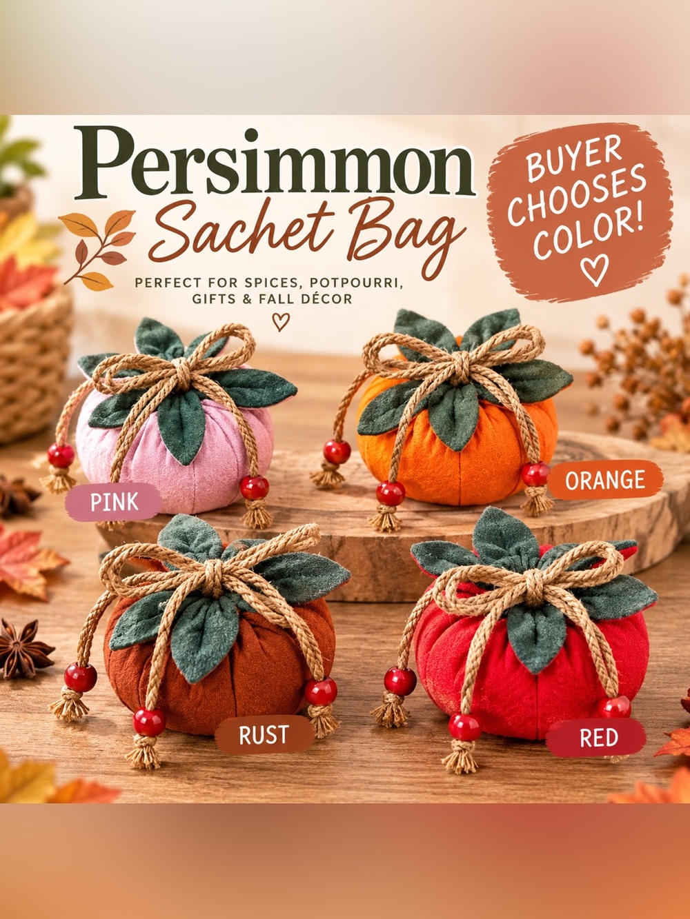 Persimmon Shaped Drawstring Sachet Bag – Pick Your Color